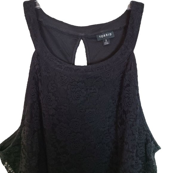Torrid Womens 2X Black Floral Lace Sleeveless Lined High Neck Tank Top Keyhole - Picture 3 of 9